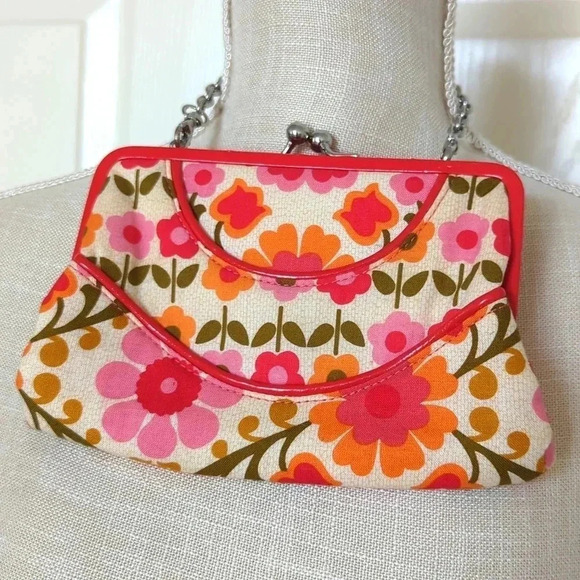 Vera Bradley Handbags - Vera Bradley Pink and Orange Flower Print Mini Handbag Purse with chain